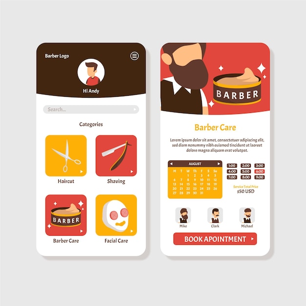 Free vector barber shop booking app