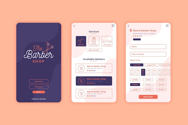 Free vector barber shop booking application template