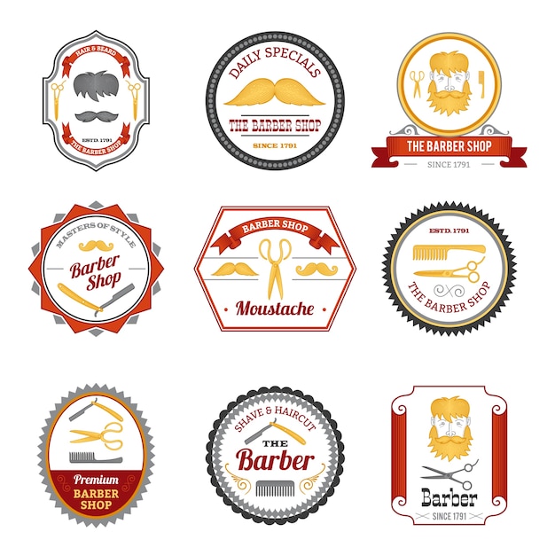 Free vector barber shop emblems colored