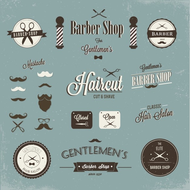 Vettore gratuito negozio etichetta barber e logo design