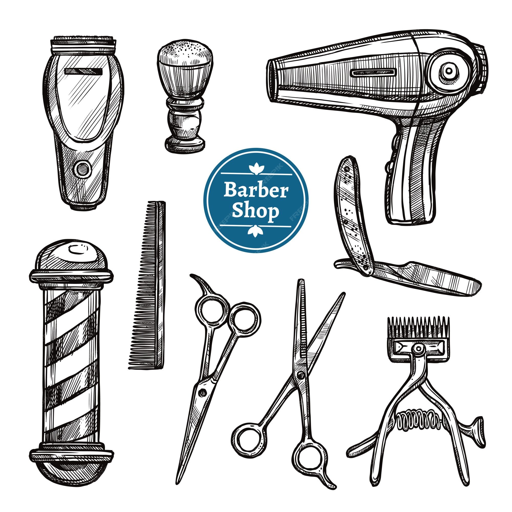 Free Vector | Barber shop set doodle sketch icons