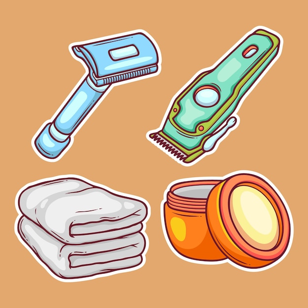 Barber Shop Sticker Icons Hand Drawn Coloring Vector