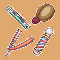 Free vector barber shop sticker icons hand drawn coloring vector