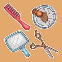 Free vector barber shop sticker icons hand drawn coloring vector