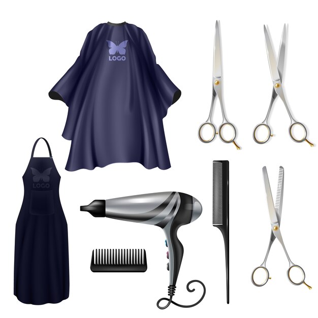Barbershop hairdressers tools realistic vector set isolated on white background