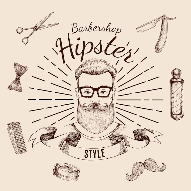 Vettore gratuito etichetta da barbiere hipster