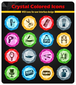 Barbershop icons on bright colored buttons crystals