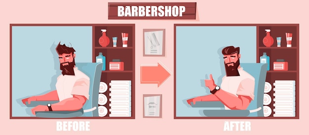 Free vector barbershop illustration with before and after outlook