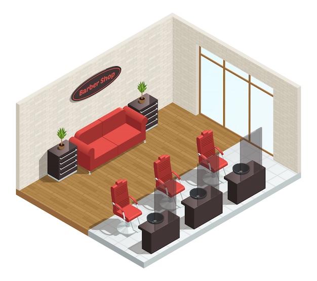 Free vector barbershop salon isometric interior composition