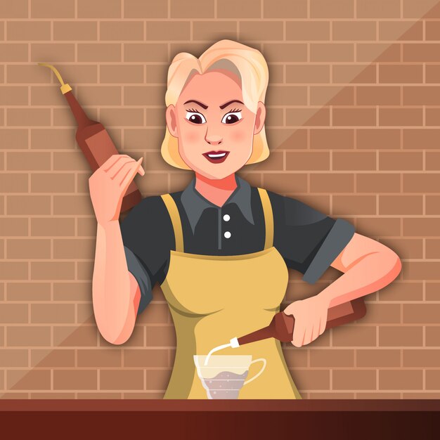 バリスタと再開したコーヒーショップ 無料のベクター