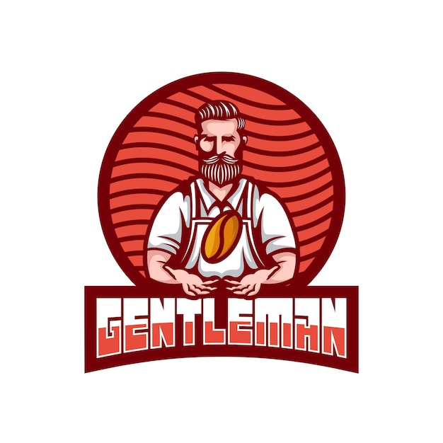 Бесплатное векторное изображение Бариста мужская борода с логотипом персонажа