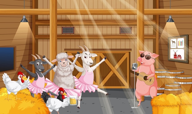 Free vector barn indoor scene with farm animals