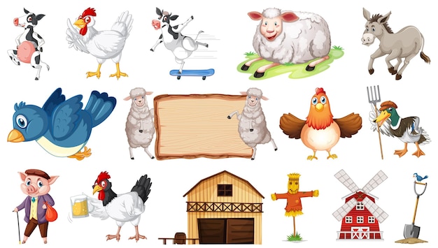 Free vector barn and many farm animals