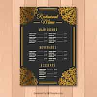 Free vector baroque menu template with golden ornaments