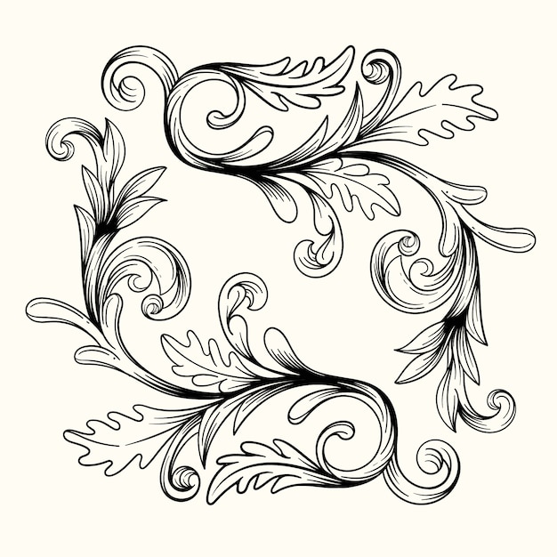Baroque style hand drawn realistic ornamental border