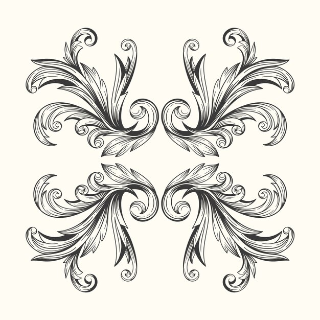 Baroque style realistic hand drawn ornamental border