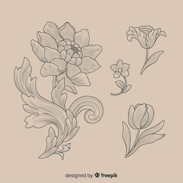 Free vector baroque vintage flower collection