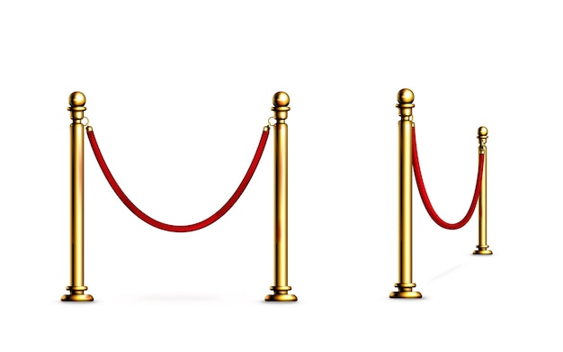 Free vector barrier with rope and gold poles fence for red carpet or vip event