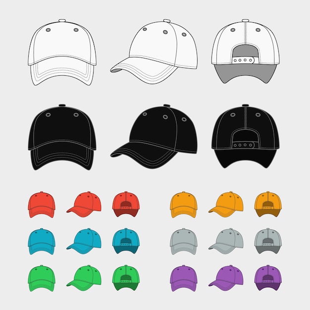 Free Vector | Baseball Cap Vector Template Set. Uniform Fashion, Blank Hat,  Design Sport Clothing.