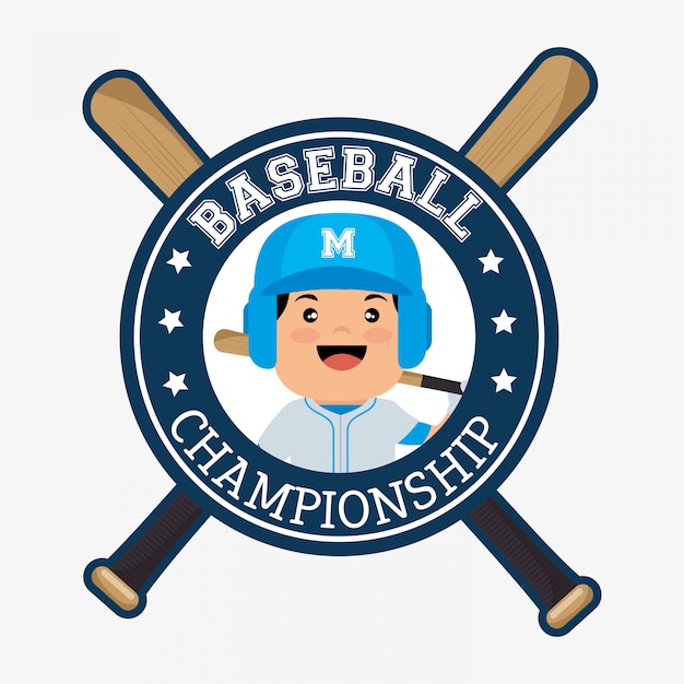 Vettore gratuito giocatore di badge campionato di baseball con pipistrelli