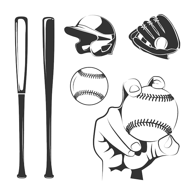 Set di elementi neri del club di baseball