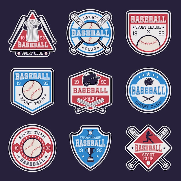 Vettore gratuito emblemi colorati da baseball