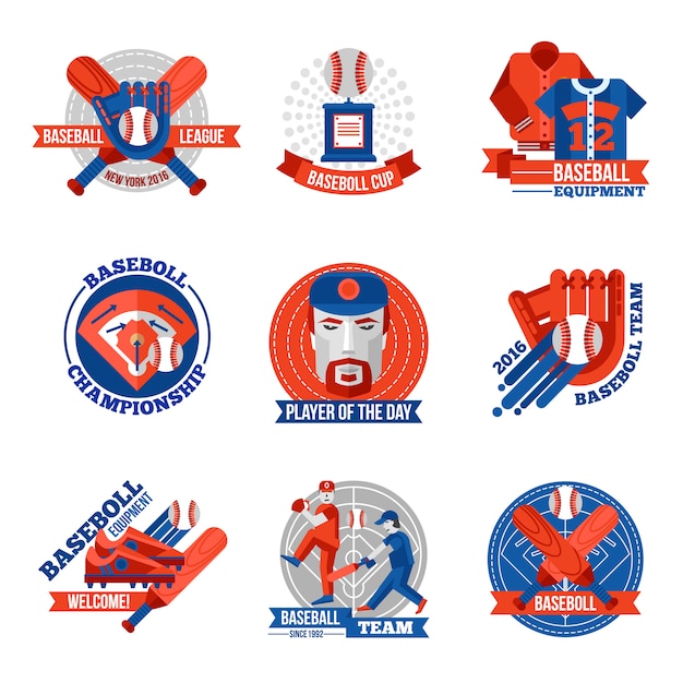 Бесплатное векторное изображение Набор бейсбольных эмблем