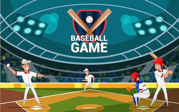 Baseball game professional players batter pitcher catcher characters team sport tournament competition