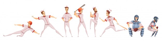 Baseball Players Colored Icons Set