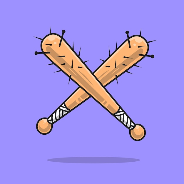 Vettore gratuito bastone da baseball con chiodi cartoon icona vettore illustrazione sport oggetto icona concetto isolato piatto