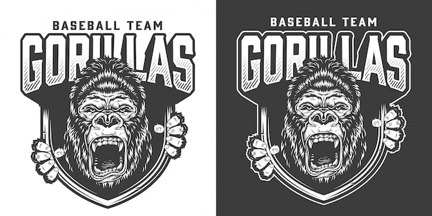 Baseball team angry gorilla mascot emblem