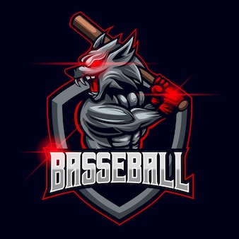 Baseball wolf esport logo template design illustration