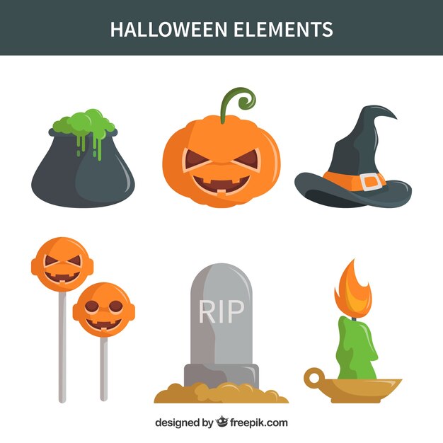 Free vector basic attributes of halloween in flat design