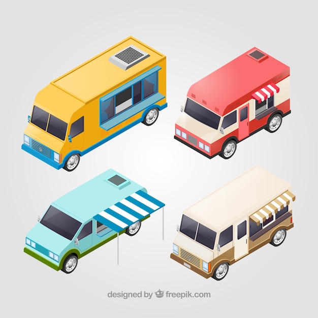 Free vector basic collection of isometric food trucks