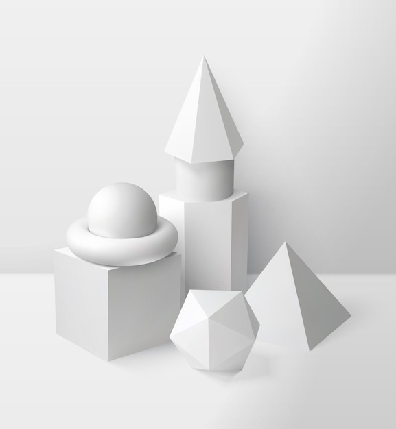 Basic shapes composition with triangle sphere and cube symbols realistic  illustration