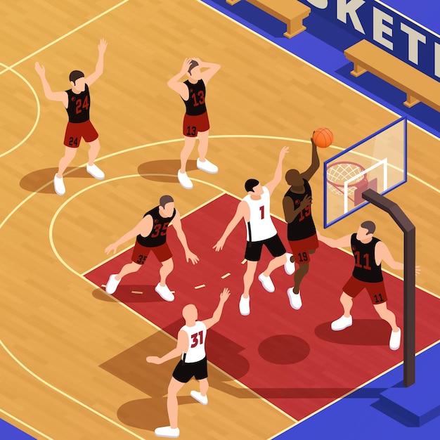 Free vector basket ball throwing composition