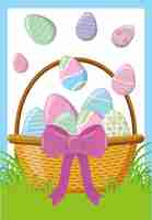 Free vector basket easter with eggs