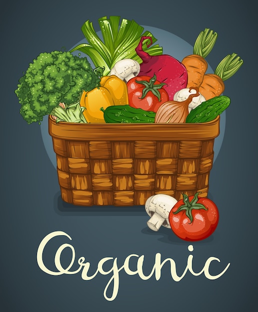 Free vector basket of fresh vegetables template