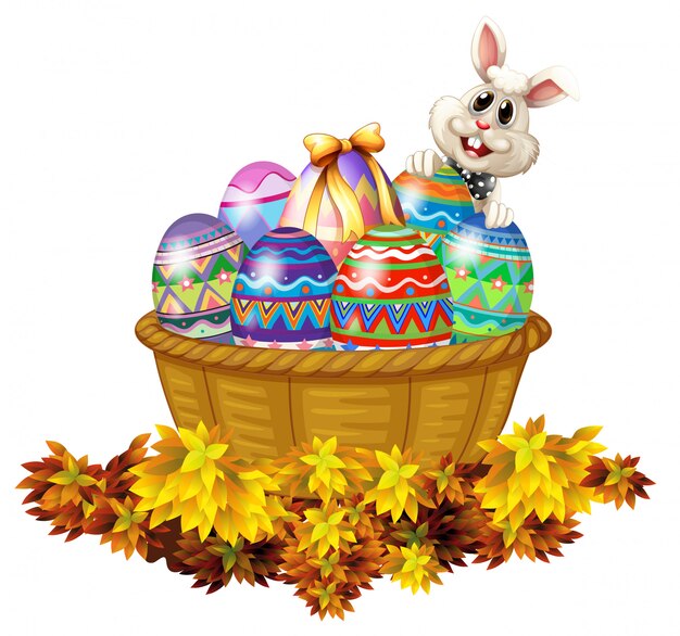 A basket full of Easter eggs and a bunny