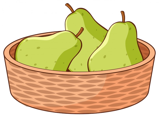 Basket of pears on white background