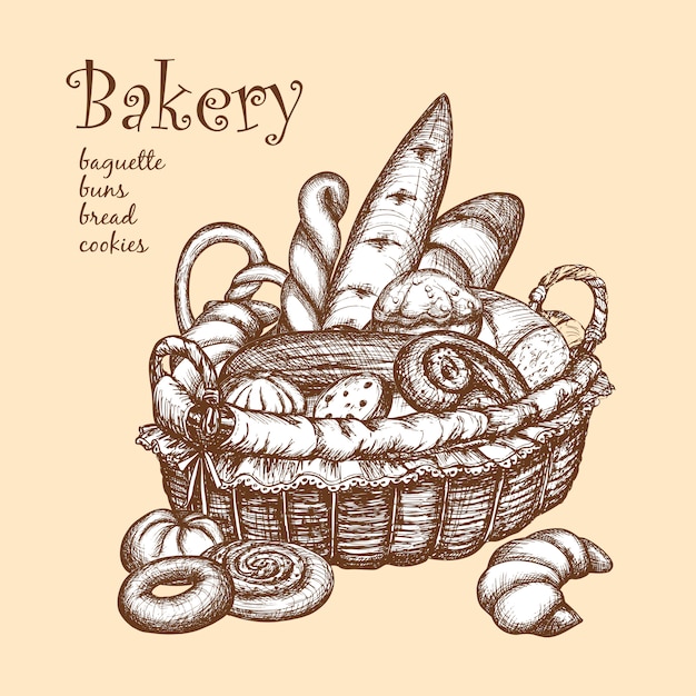 Free vector basket with bakery