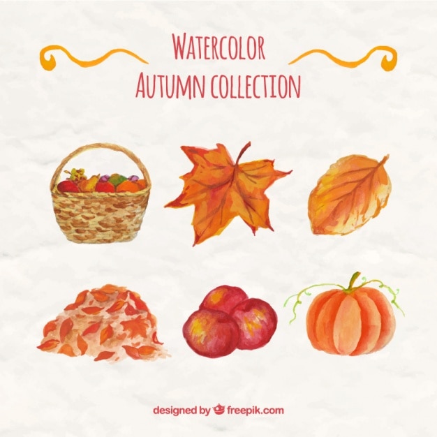 Free vector basket with fruits and other items in watercolor