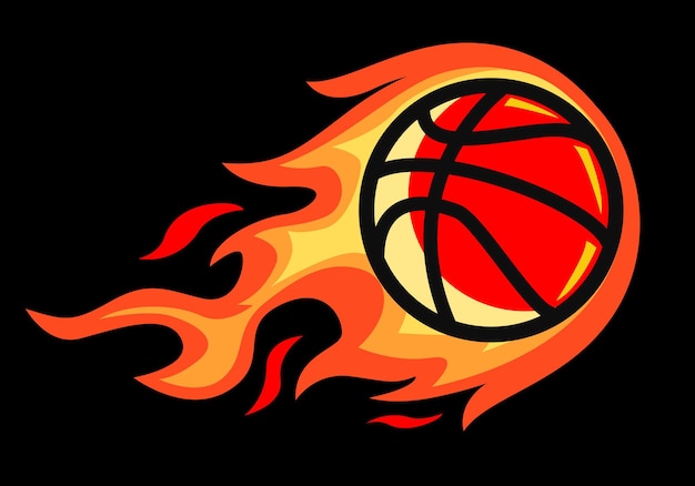 Basketball ball flying in flames