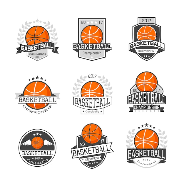 Vettore gratuito set di emblemi di concorsi di pallacanestro