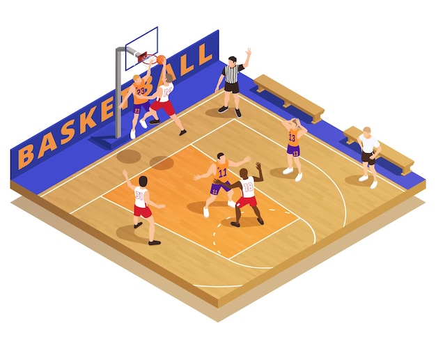 Free vector basketball game isometric composition