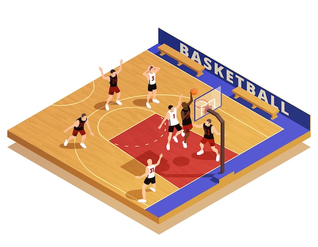 Vettore gratuito composizione del gioco isometrica di pallacanestro