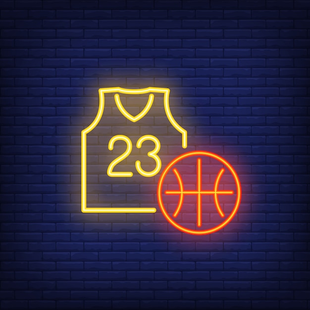 Insegna al neon di pallacanestro e jersey