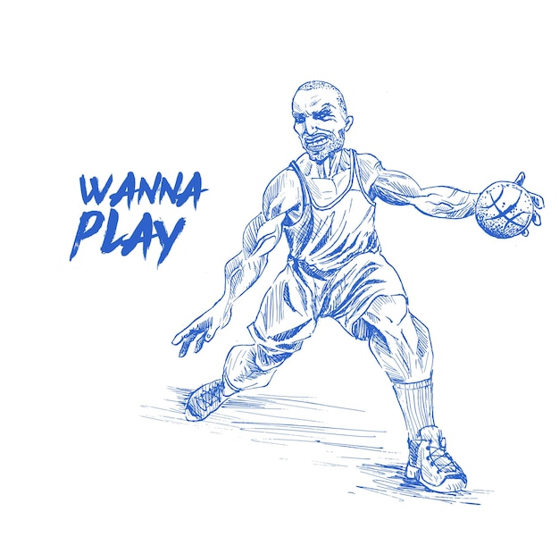 Vettore gratuito giocatori di basket in azione su sfondo urbano della città illustrazione vettoriale di schizzo disegnato a mano