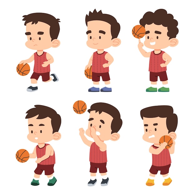 Free vector basketball players perform various poses in competition