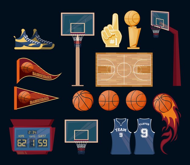 Basketball sport game set of items